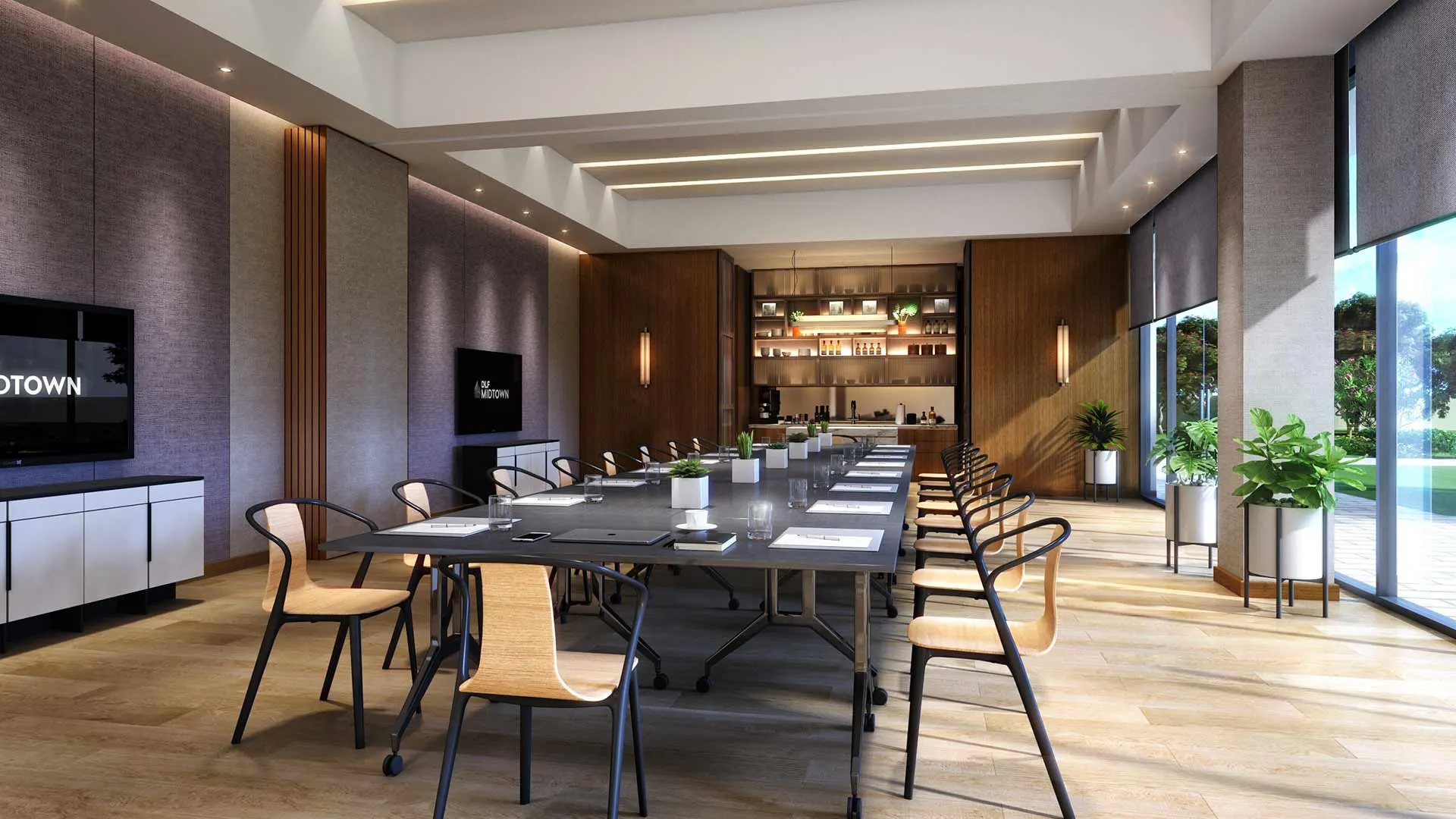 DLF residences with a multi-purpose room for meetings, events, and recreational activities.