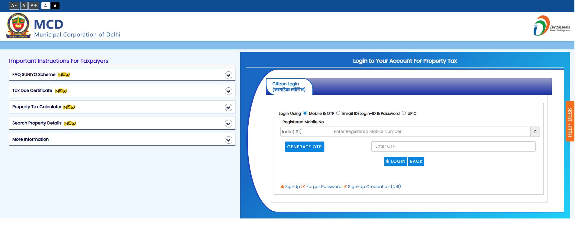 Entering property details for MCD property tax