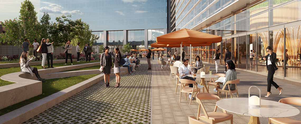outdoor seating zone at atrium place