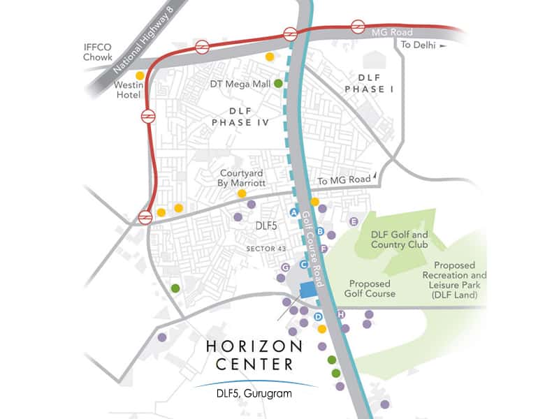 Location Advantage Map of Commercial Property at DLF Horizon Center - Gurugram
