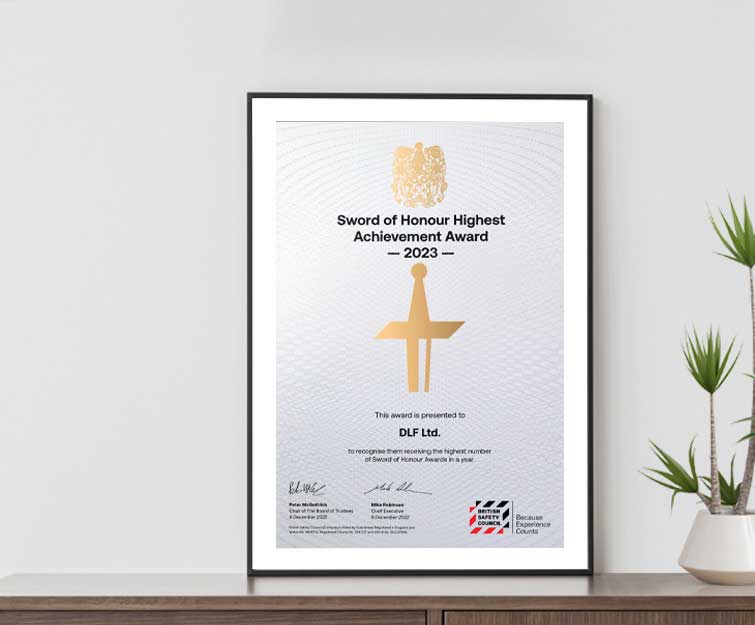 DLF Offices are awarded the highest safety award – The sword of Honour Award by the British Safety Council